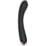 Vibratore vaginale nero profilo con texture righe verticali e punta metallica rosa oro