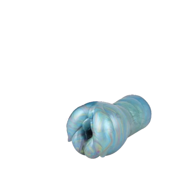 Vista laterale toy flessibile in silicone multicolore a forma allungata