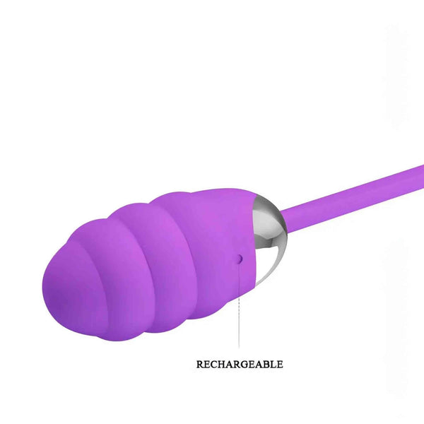 Dettaglio zona ricarica USB ovulo vibrante viola in silicone anallergico