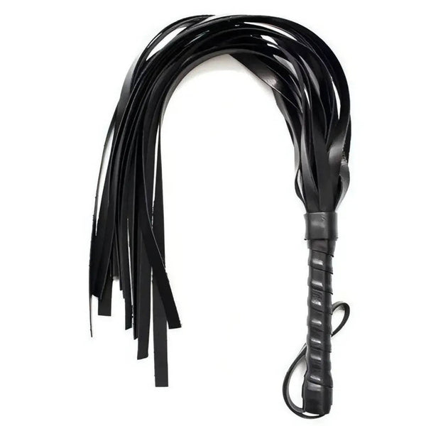 Fustigatore nero in ecopelle a frange piatte con anello per pollice