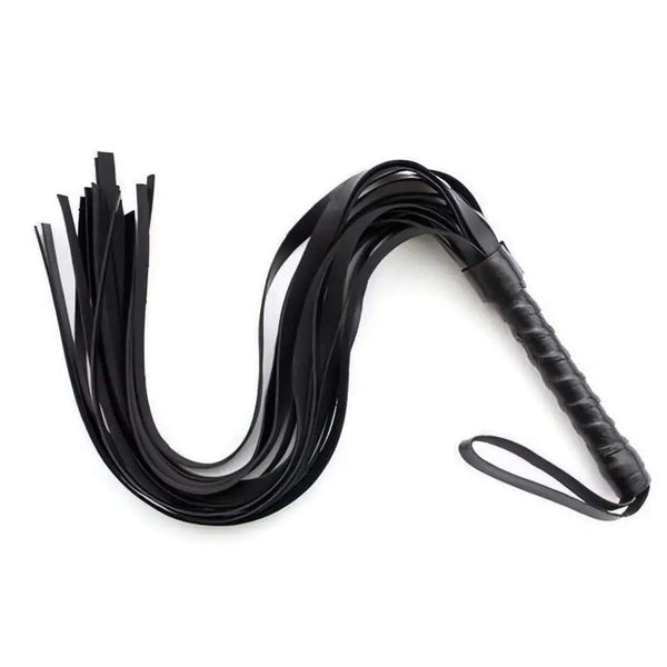 Frusta squash whip nera in ecopelle con frange spesse e manico avvolto