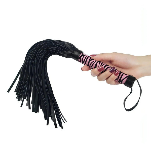 Fustino leggero pelle scamosciata nera manico zebrato rosa nero