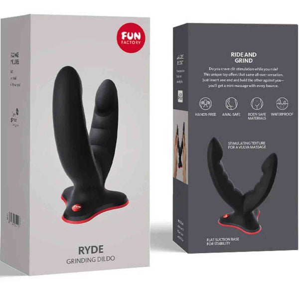 Scatola prodotto Fun Factory Ryde grigia con dettagli impermeabile e materiali sicuri per il corpo
