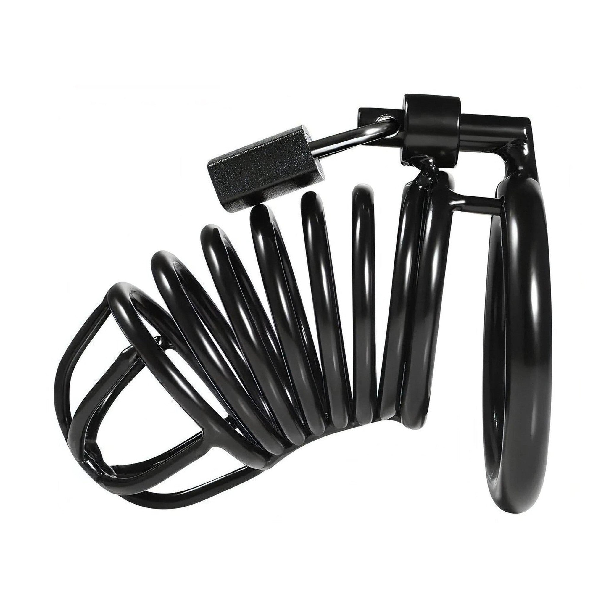 Gabbia di Casità Pene in Acciaio Nero Struttura a Spirale