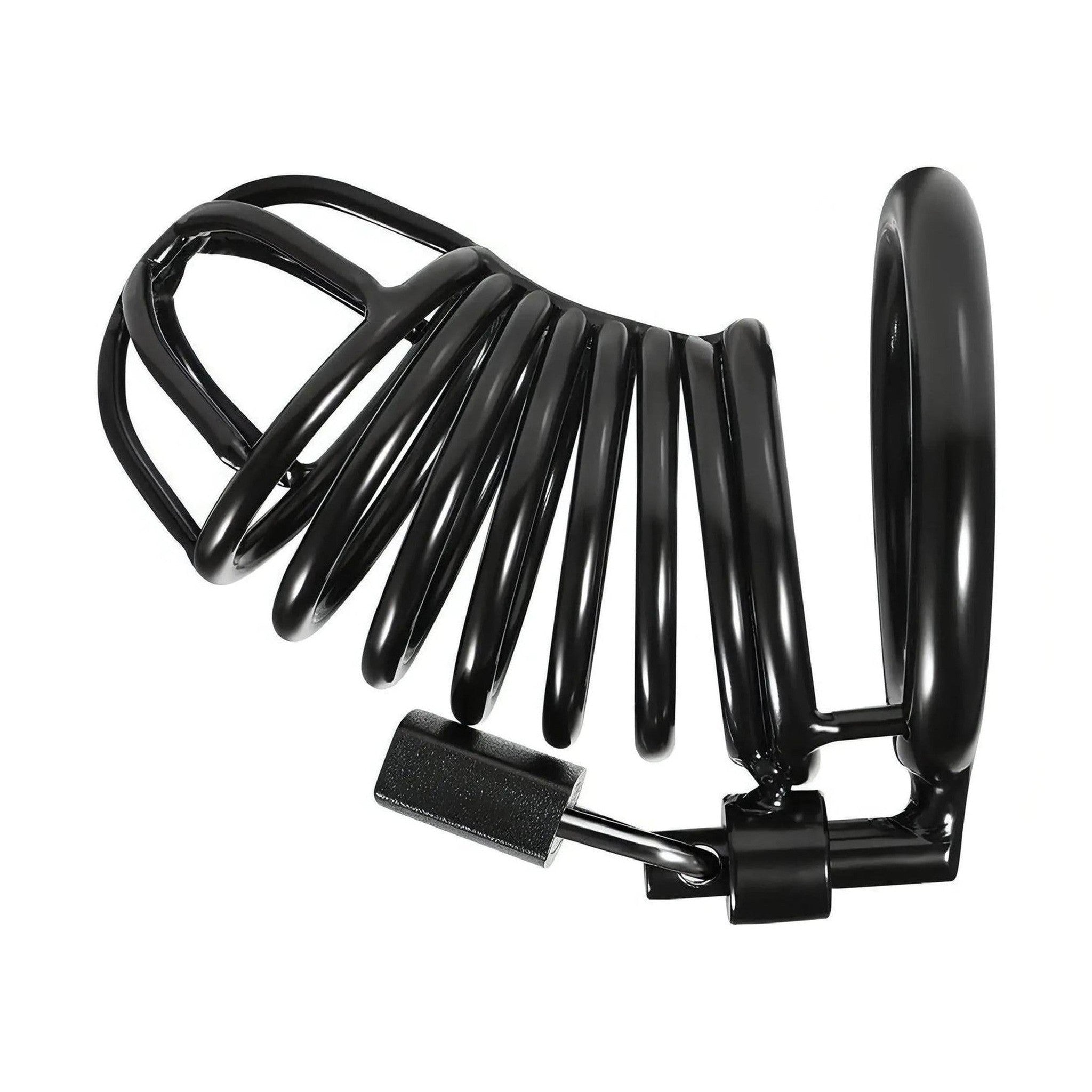 Gabbia di Casità Pene in Acciaio Nero Struttura a Spirale