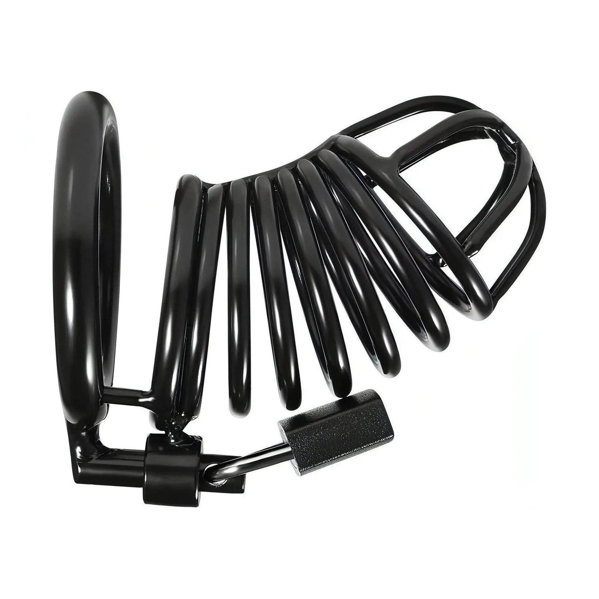 Gabbia di Casità Pene in Acciaio Nero Struttura a Spirale