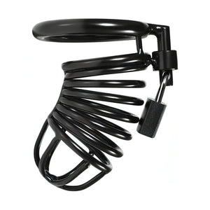 Gabbia di Casità Pene in Acciaio Nero Struttura a Spirale