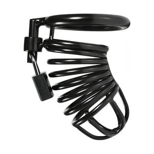 Gabbia di Casità Pene in Acciaio Nero Struttura a Spirale