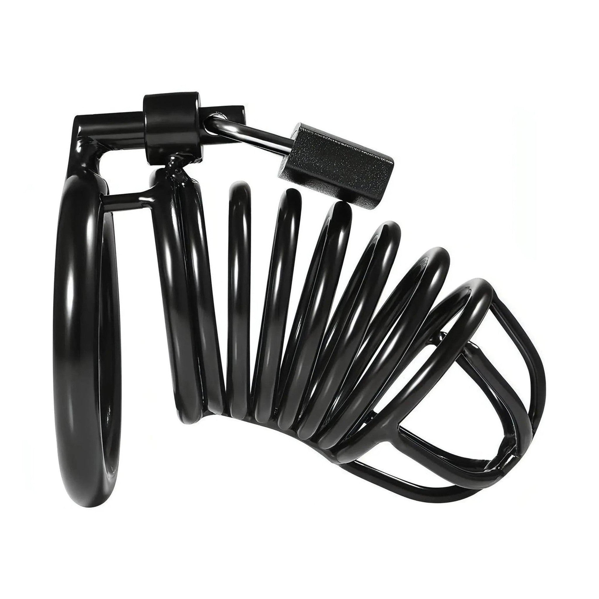 Gabbia di Casità Pene in Acciaio Nero Struttura a Spirale