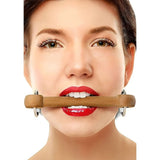 Gag in legno con morso e cinghie pelle vista modello