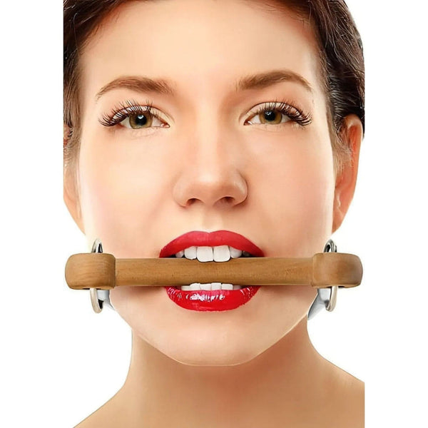 Gag in legno con morso e cinghie pelle vista modello