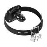 Gag nera con mini fallo 5.5 cm e lucchetto in pelle sintetica