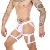 Garter harness bianco uomo struttura geometrica fasce cosce profilo