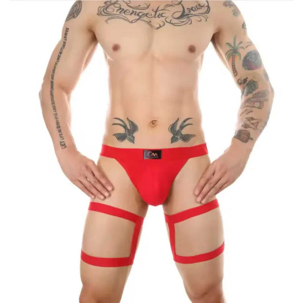 Garter harness rosso uomo fascia a mezza gamba e jockstrap elastico