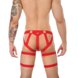 Retro garter harness rosso uomo anelli dorati fascia X glutei e cosce