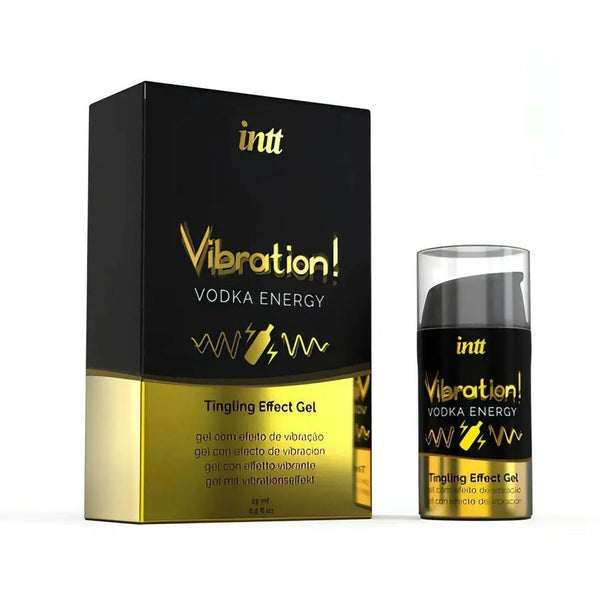Confezione gel vibrante intt Vodka Energy scatola nera e contenitore trasparente