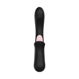 Vibratore vaginale nero con lingua rosa e pulsanti di controllo