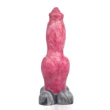 Dildo cane lucido rosa e bianco marmorizzato con zampe grigio scuro venate