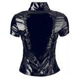 Giacca Wetlook a Maniche Corte con Collo Alto