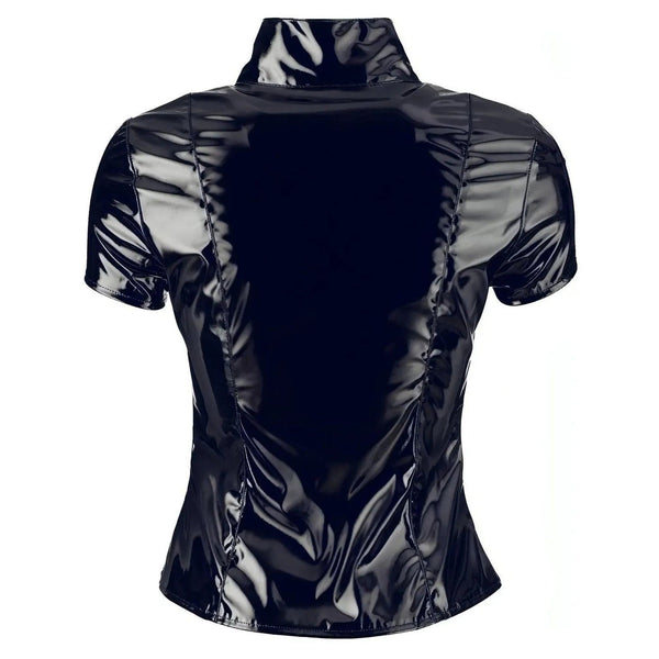 Giacca Wetlook a Maniche Corte con Collo Alto