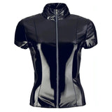 Giacca Wetlook a Maniche Corte con Collo Alto