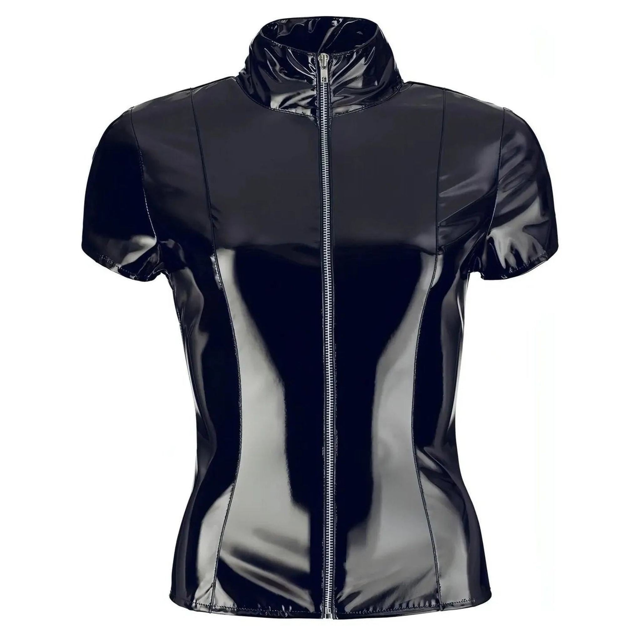 Giacca Wetlook a Maniche Corte con Collo Alto