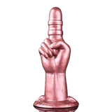 Dildo dito indice rosa metallico silicone lucido mano chiusa naturale due anelli