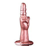 Profilo laterale dildo silicone rosa anatomico mani chiuse con due anelli distinti