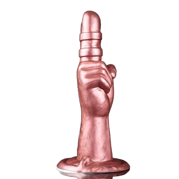 Profilo laterale dildo silicone rosa anatomico mani chiuse con due anelli distinti