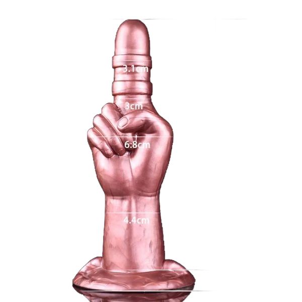 Dildo silicone liquido rosa metallico forma dito indice con misure dettagliate