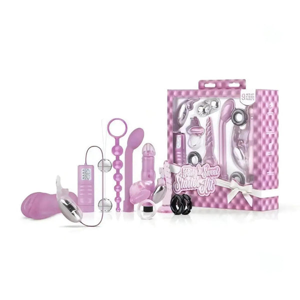 Kit sessuale da 9 pezzi LoveBoxxx con accessori rosa, neri e metallici