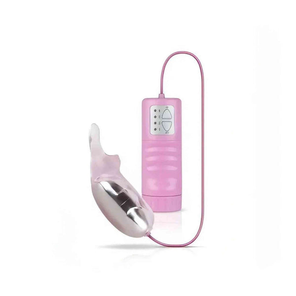 Vibratore cilindrico rosa opaco con pannello di controllo argentato e testa traslucida