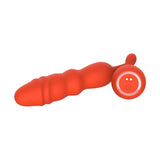 Vibratore a spinta arancione silicone curvatura naturale con rilievi concentrici e cavo flessibile
