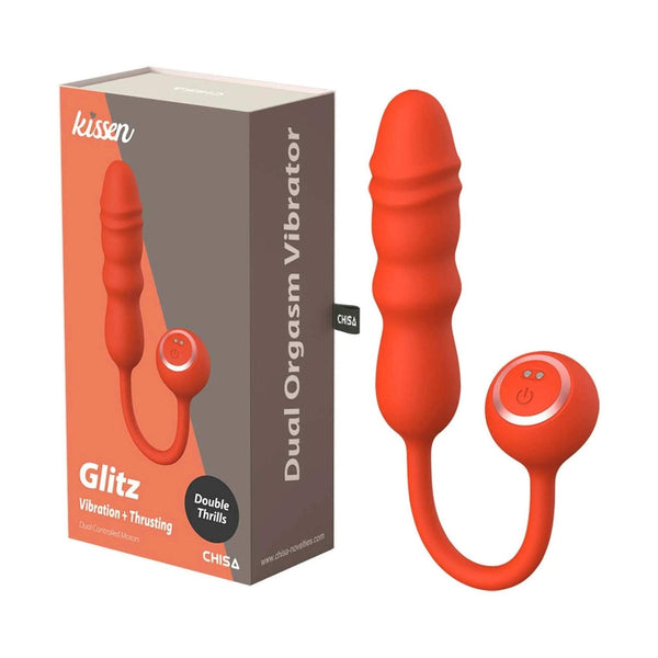 Vibratore a spinta Glitz arancione in silicone con scatola imballaggio grigio-arancione Kissen