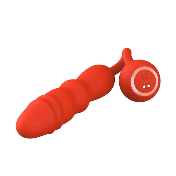 Vibratore a spinta arancione in silicone cavo flessibile con modulo di controllo sferico