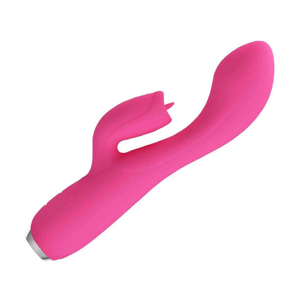 Vibratore coniglio rosa Pretty Love Gloria in silicone morbido con lingua rotante e base metallica