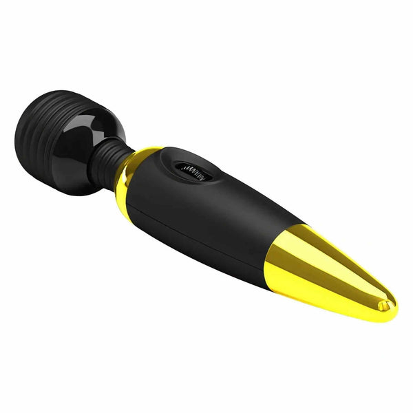 Gold Power Wand vibratore silicone nero punta dorata