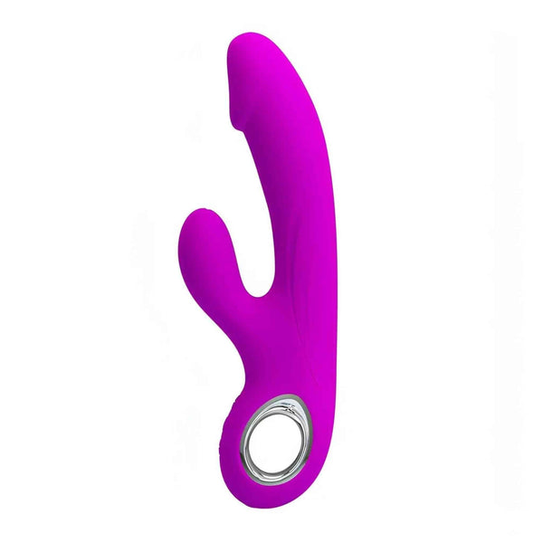 Vibratore rabbit viola in silicone con orecchie curve e anello metallico