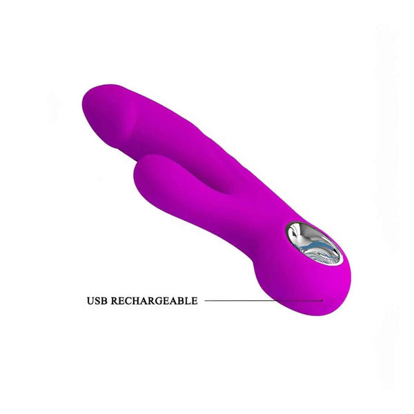 Vibratore rabbit viola ricaricabile USB con etichetta indicante ricarica