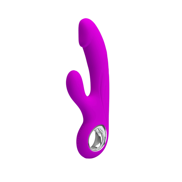 Vibratore rabbit viola in silicone ergonomico con simboli di controllo