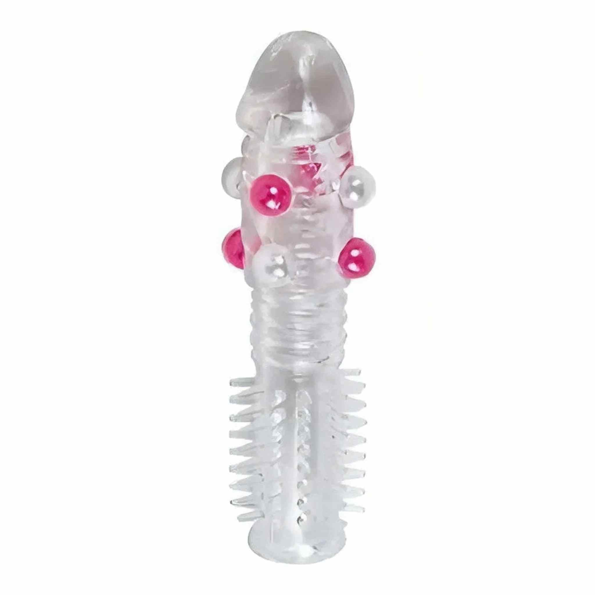 Guaina Extra Stimolante a Tre Strati: Spazzole Solleticanti, Anelli Stimolanti e Perle per Punto G con Glande Realistico