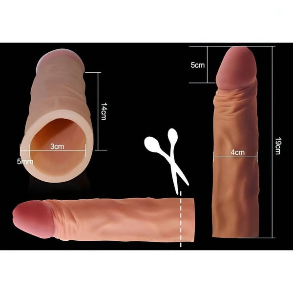 Guaina Fallica Realistica Morbida 19 cm lunga con un'estensione di 5 cm - Mulatto