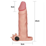 Guaina fallica realistica con stimolatore clitorideo e anello 5 cm extra
