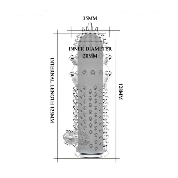 Dimensioni guaina stimolante trasparente: diametro 30mm e lunghezza 128mm