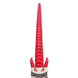 Dildo silicone rosso a forma di tentacolo con anelli ventose e due corna rosse