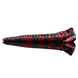 Dildo tentacolo rosso e verde scuro in silicone con ventose e base scolpita
