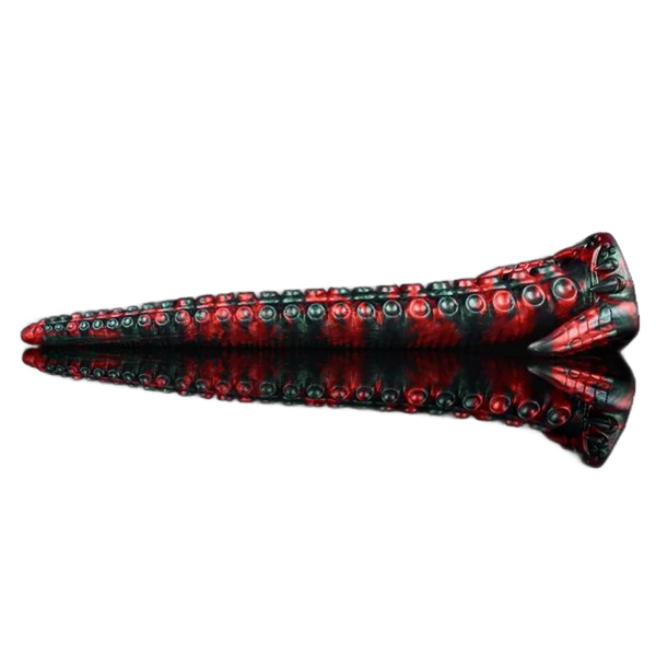Dildo tentacolo rosso e verde scuro in silicone con ventose e base scolpita