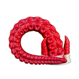 Dildo tentacolo rosso intenso in silicone con ventose circolari e base bianca