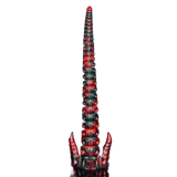 Vista frontale dildo silicone rosso verde con file di ventose e dettagli artigli