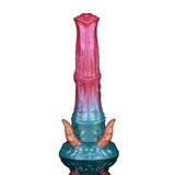 Dildo Hellfire Vicky silicone rosso-blu con corna arancioni